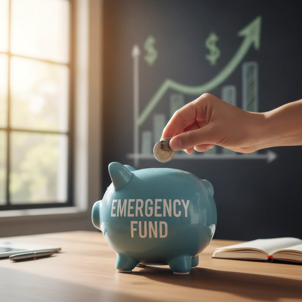 Person saving money into a piggy bank for an emergency fund.