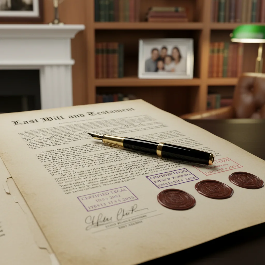 Close-up of a signed legal will or trust document.