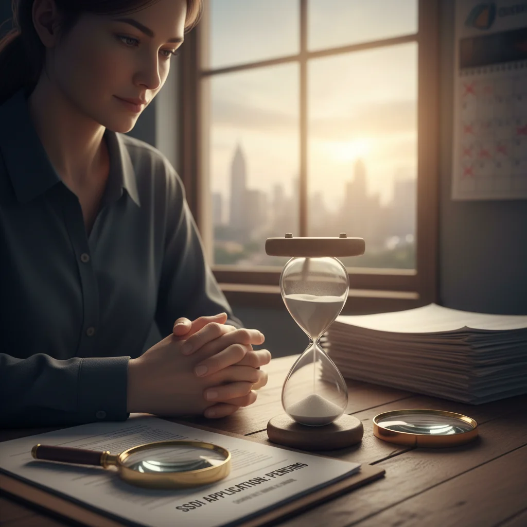 Person patiently watching an hourglass, representing SSDI wait times
