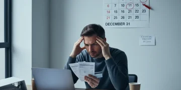 Stressed person reviewing bills, symbolizing financial anxiety and the need for an emergency fund in 2026.