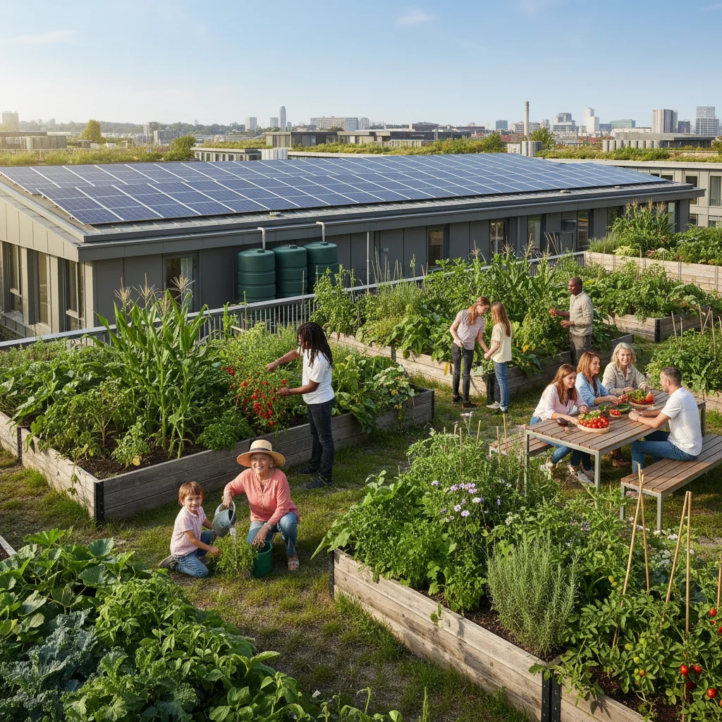 Sustainable urban garden showcasing successful environmental and infrastructure development