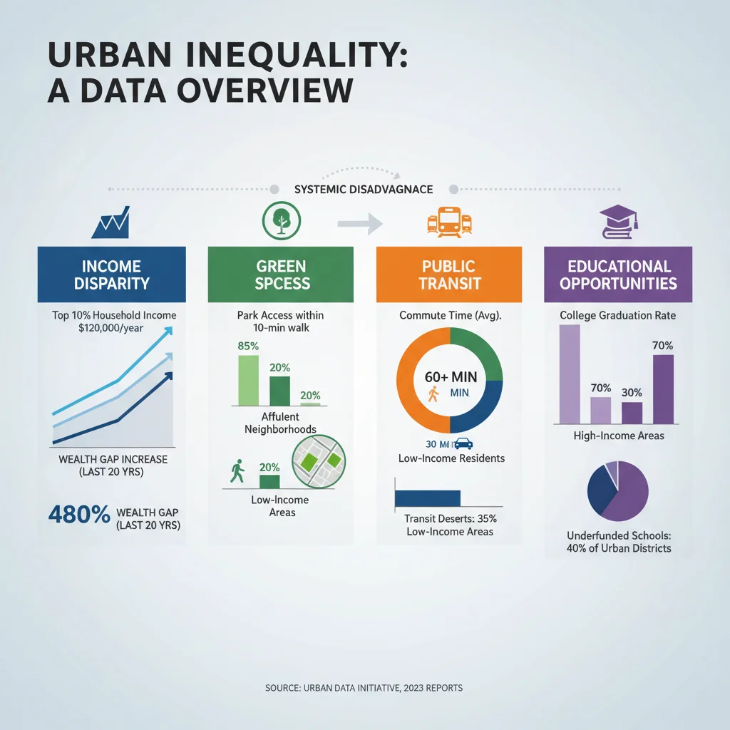 Infographic showing urban inequality data points