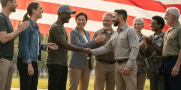 Veterans Benefits 2026: New Programs & Aid Increases for Service Members Veterans smiling and shaking hands, representing new benefits and support in 2026.