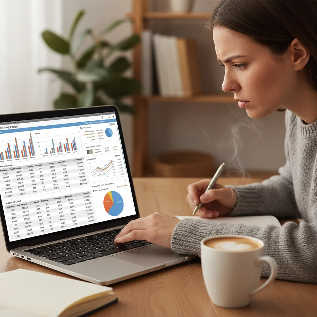Person reviewing digital budget spreadsheet on laptop