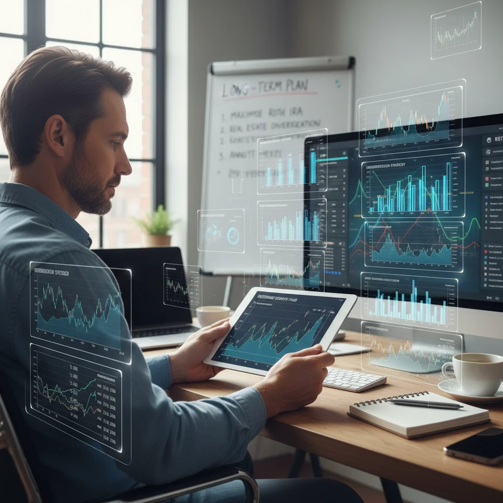 Person analyzing financial charts for strategic investment decisions in retirement planning.