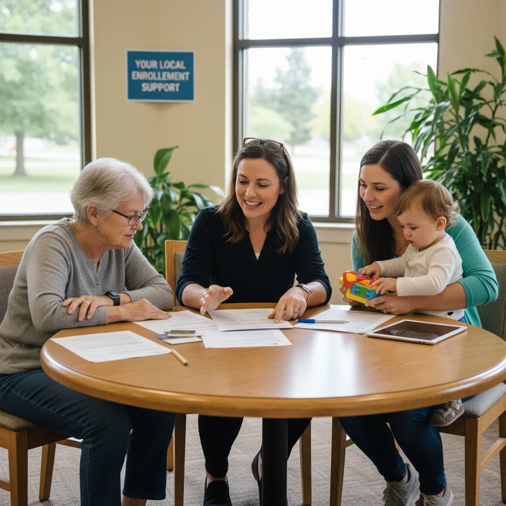 Healthcare navigator assisting families with Medicaid benefits