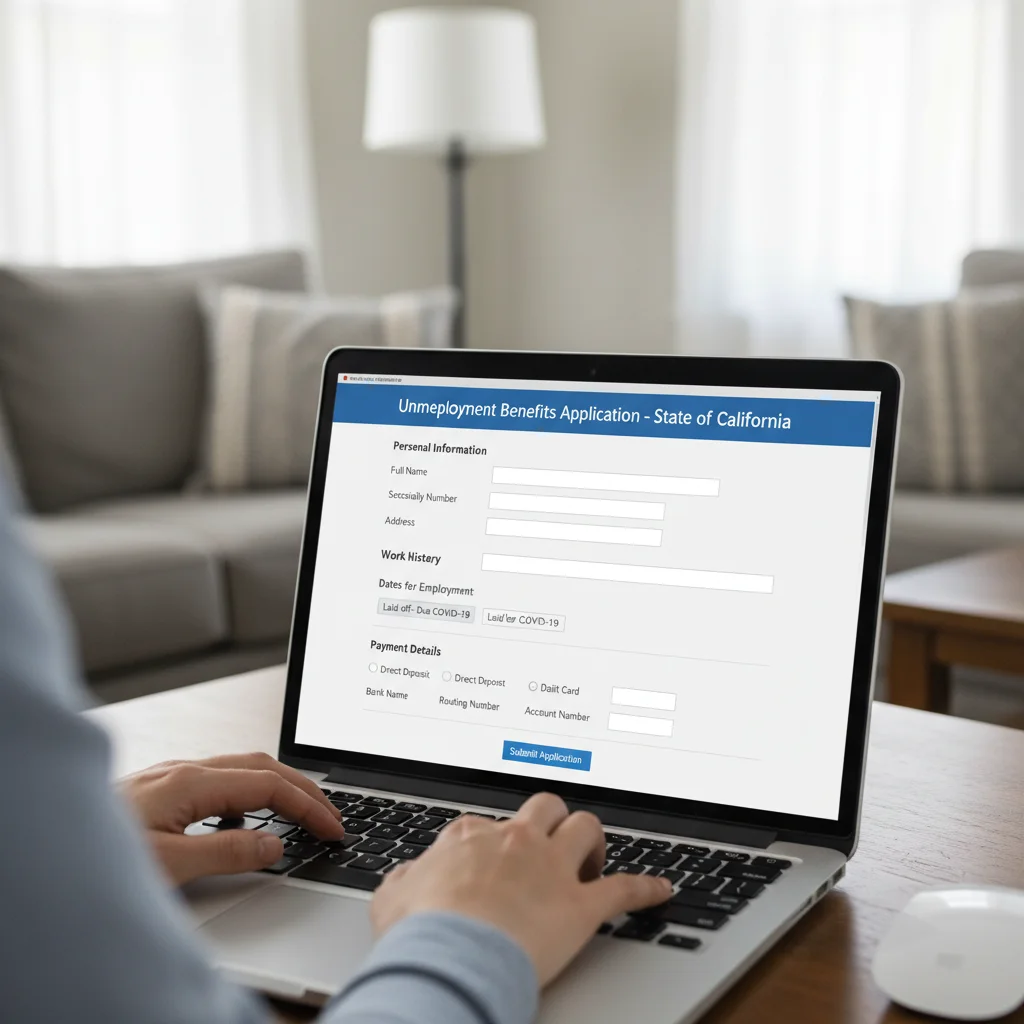 Individual applying for unemployment benefits online.