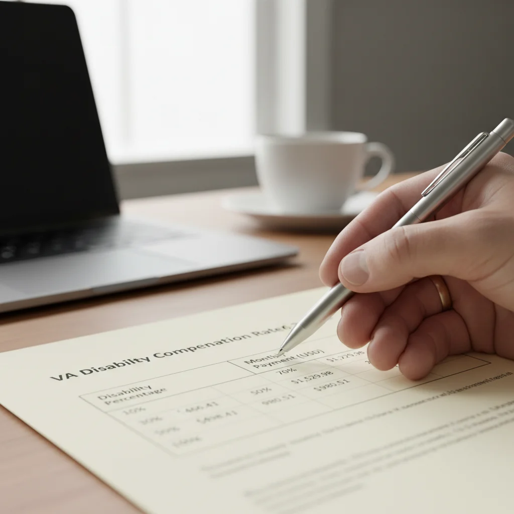 Detailed table of VA disability compensation rates for 2026