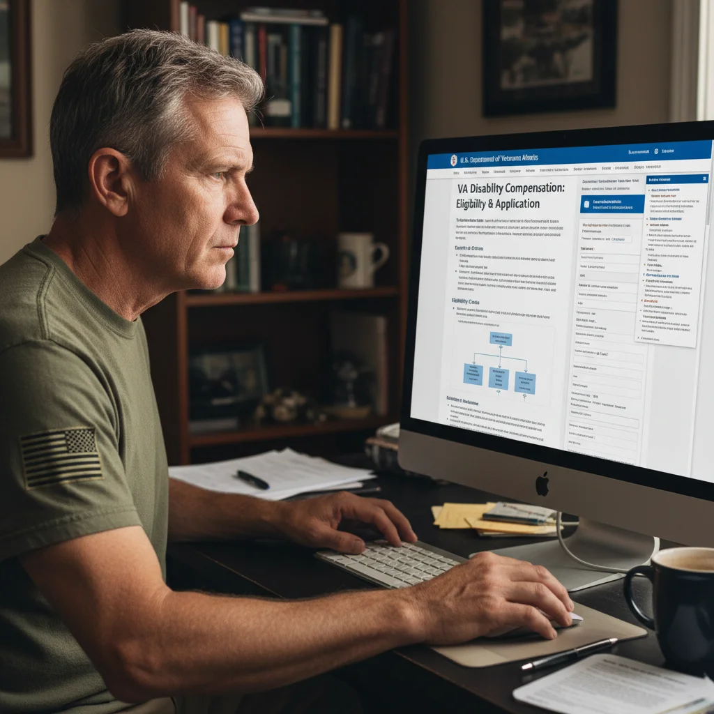 Veteran researching eligibility for VA benefits online