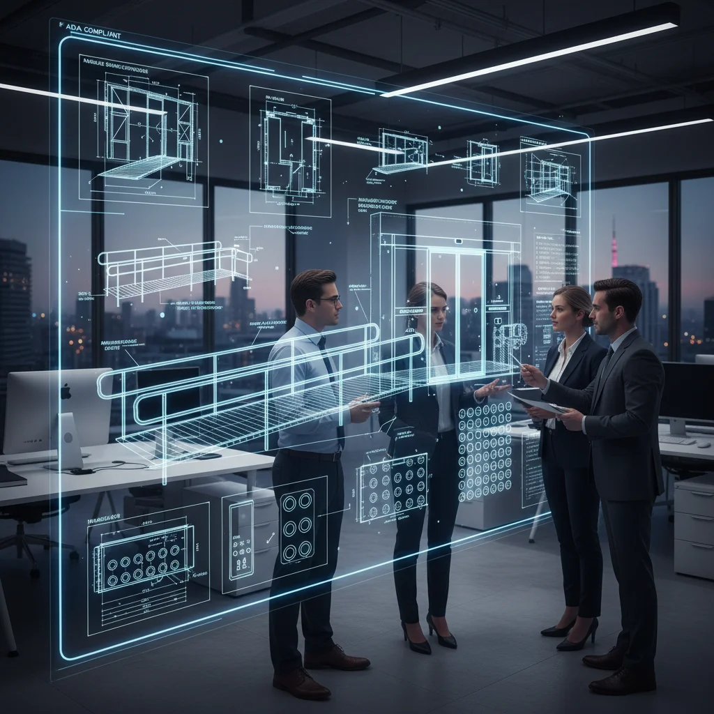 Architects reviewing accessible building blueprints