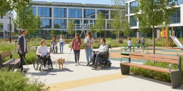 Accessible public park with diverse users