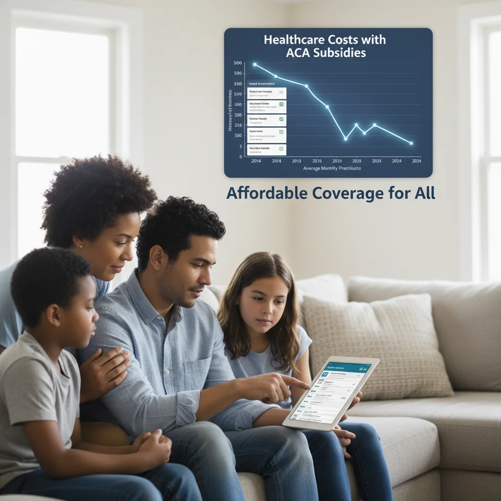 Family reviewing affordable health insurance options with ACA subsidies