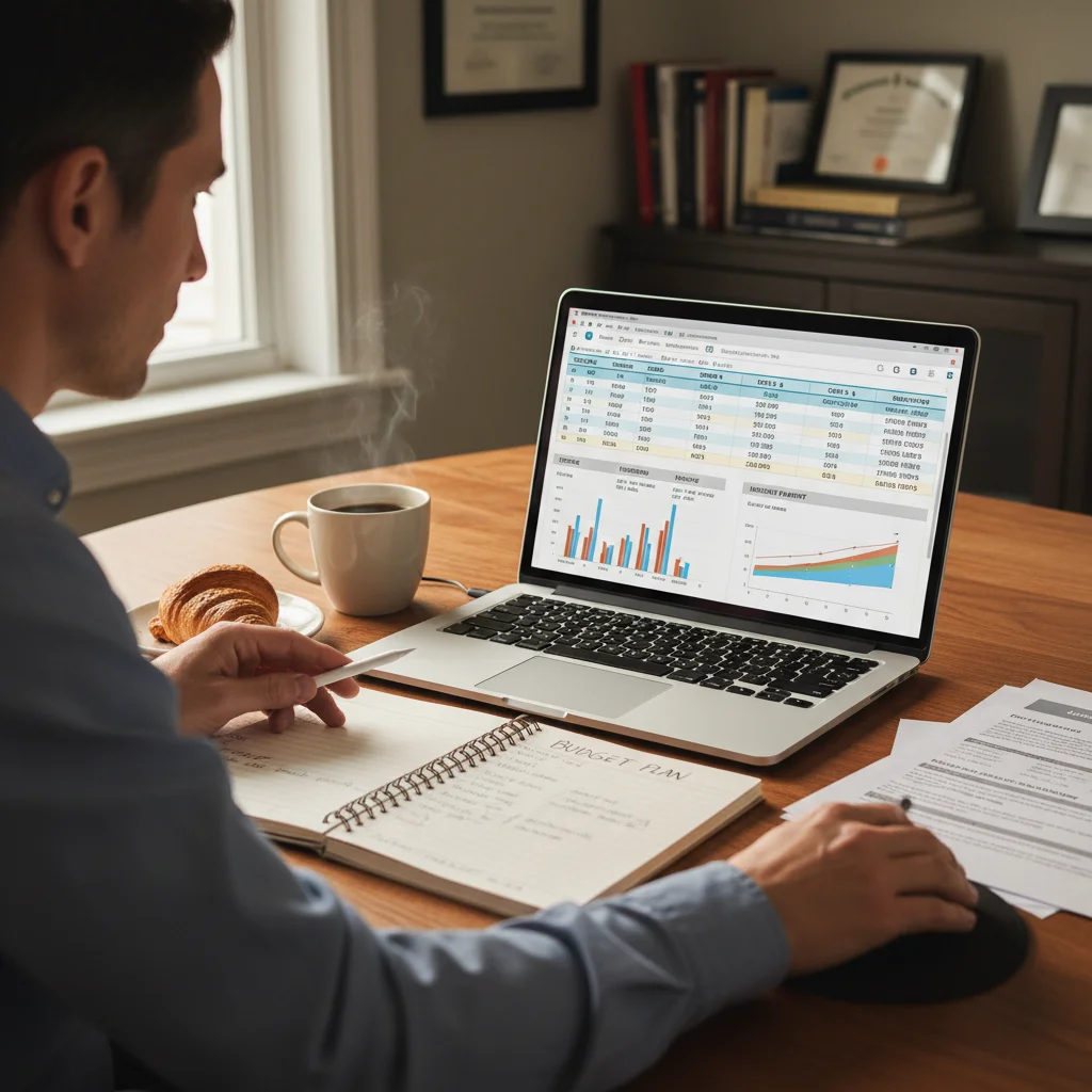 Person actively reviewing financial statements for debt consolidation planning.