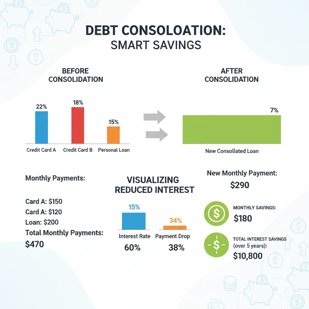 Infographic comparing high interest rates versus consolidated lower interest rates.