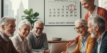 Senior citizens discussing financial planning for 2026 Social Security COLA changes.