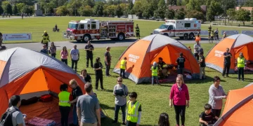 Community members collaborate on disaster preparedness exercise, building resilience.