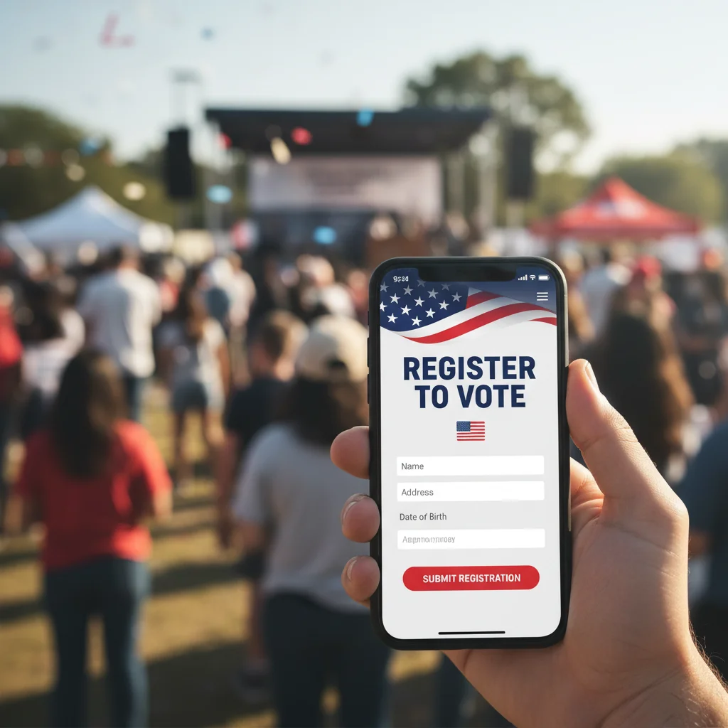 Digital voter registration on a smartphone, promoting easy access to civic duty.