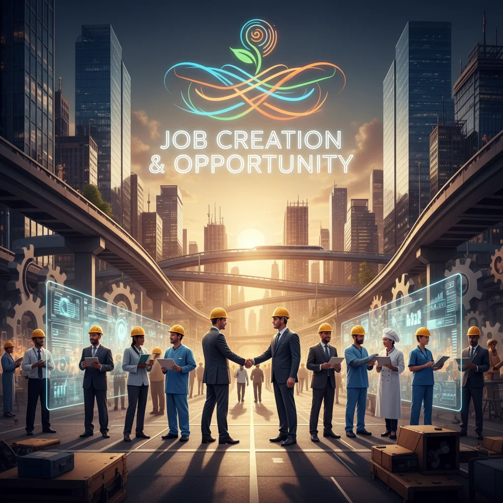 Diverse professionals collaborating, symbolizing robust job creation and a dynamic labor market