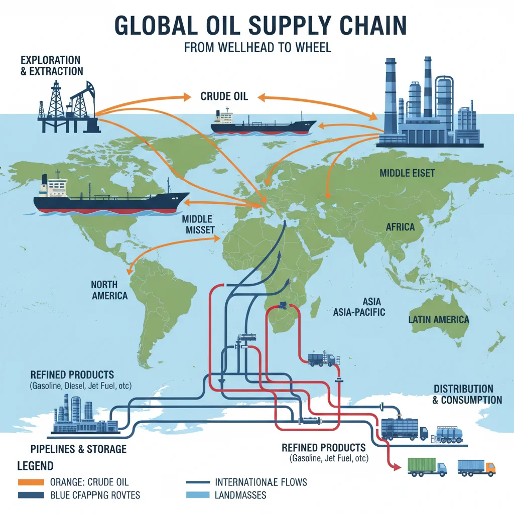 Global oil supply chain infrastructure and distribution network