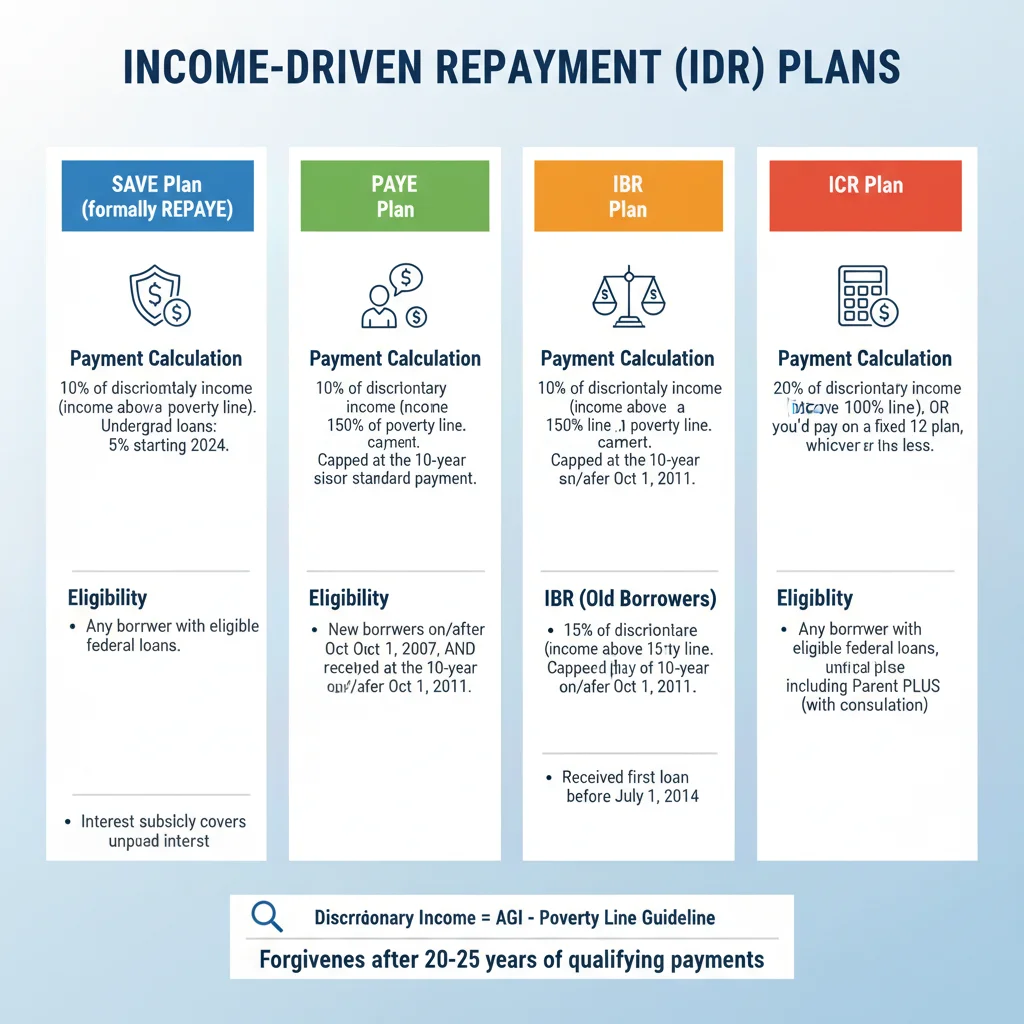 Infographic showing various income-driven repayment plans