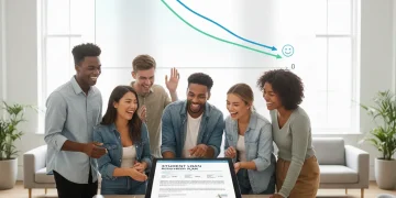 Happy students reviewing student loan repayment options