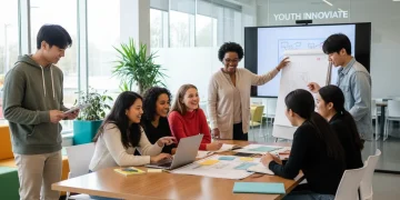 Diverse youth collaborating on a project, symbolizing successful empowerment